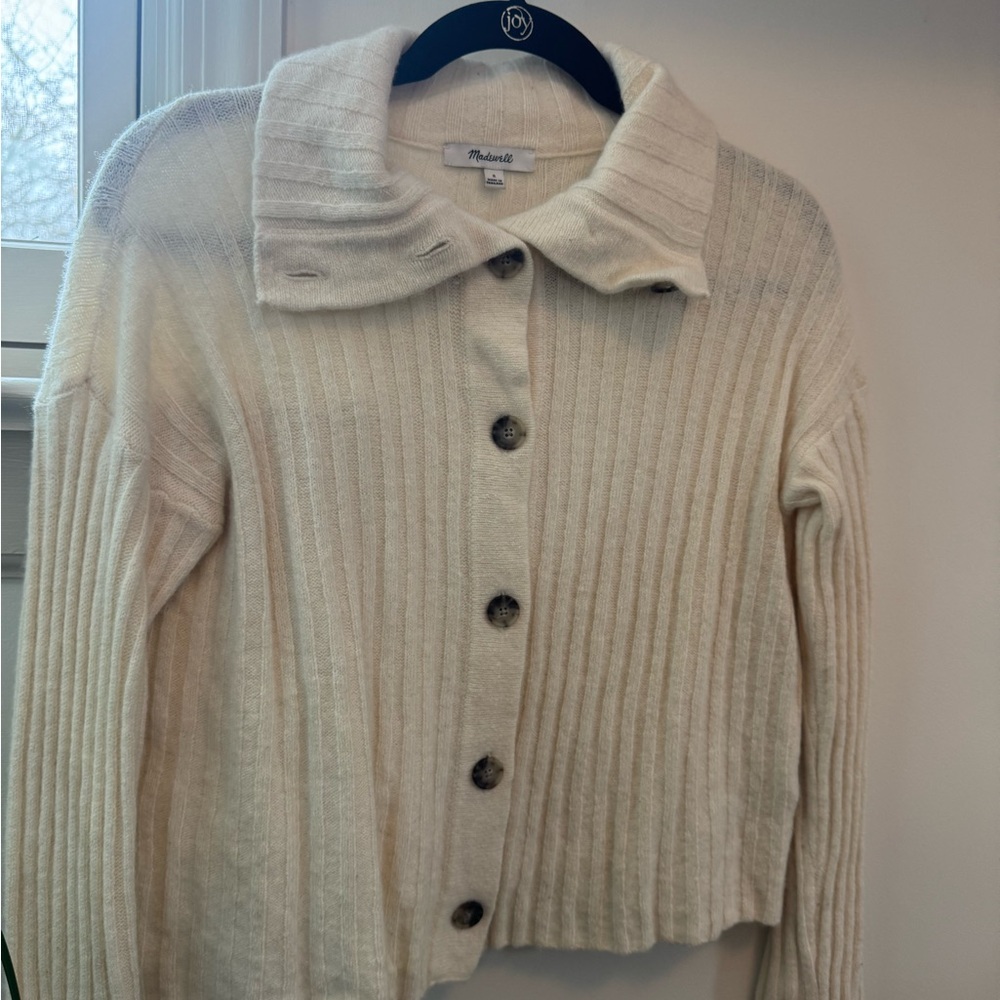Madewell Cream Button-Up Ribbed Sweater - Picture 3 of 5